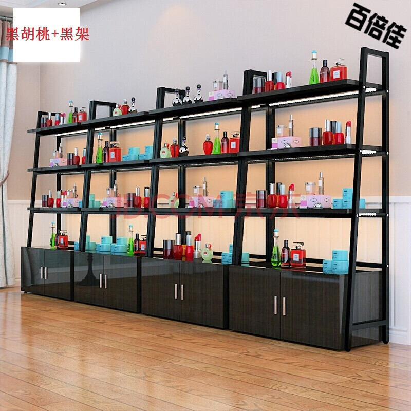新款创意梯形商品展示柜精品饰品陈列架置物架化妆品产品展柜货柜货架展示架陈列柜展示柜白板+黑 黑板+黑架长120