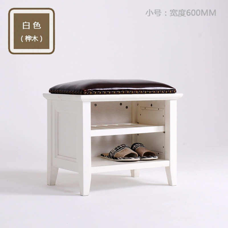 新品美式简约换鞋凳门厅实木玄关储物床尾鞋架穿鞋凳AS813_4 白色桦木小号