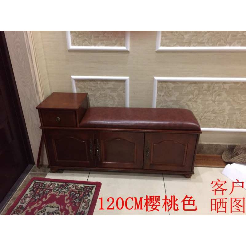 美式实木储物穿鞋凳门厅收纳凳沙发式凳子欧式玄关换鞋凳式鞋柜_6 樱桃色120*35*60cm