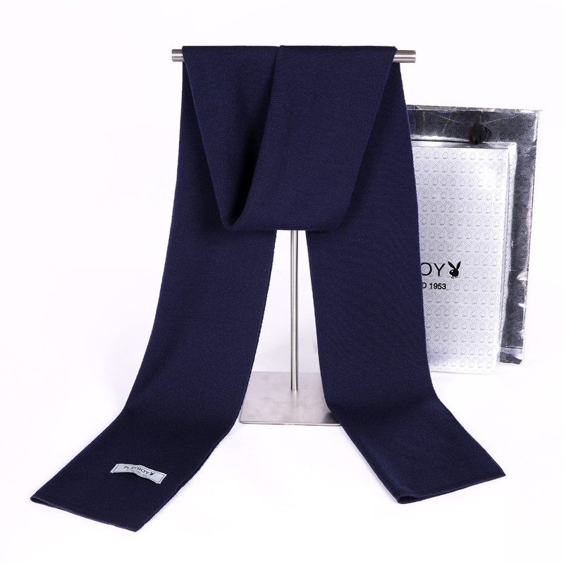 花花公子新款男士羊毛围巾男潮百搭保暖纯人节实用礼物送男友_ipD05 藏青色