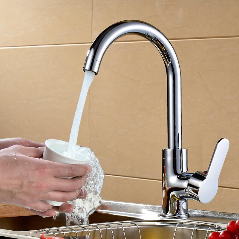 全铜厨房冷热水龙头家用不锈钢洗菜盆水槽旋转水龙头厨房龙头_5 冷热款弯型304不锈钢(配60cm软管2条)