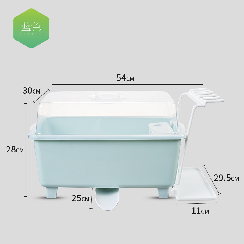 厨房放碗柜塑料带盖沥水碗架装碗筷收纳箱放餐具碗筷收纳盒置物架_2 蓝色豪华款