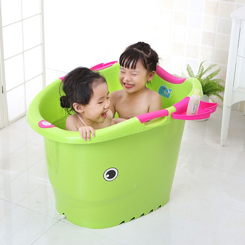 超大号儿童洗澡桶泡澡桶宝宝浴桶沐浴桶婴儿洗澡盆浴盆可坐加厚 绿+蓝+花洒