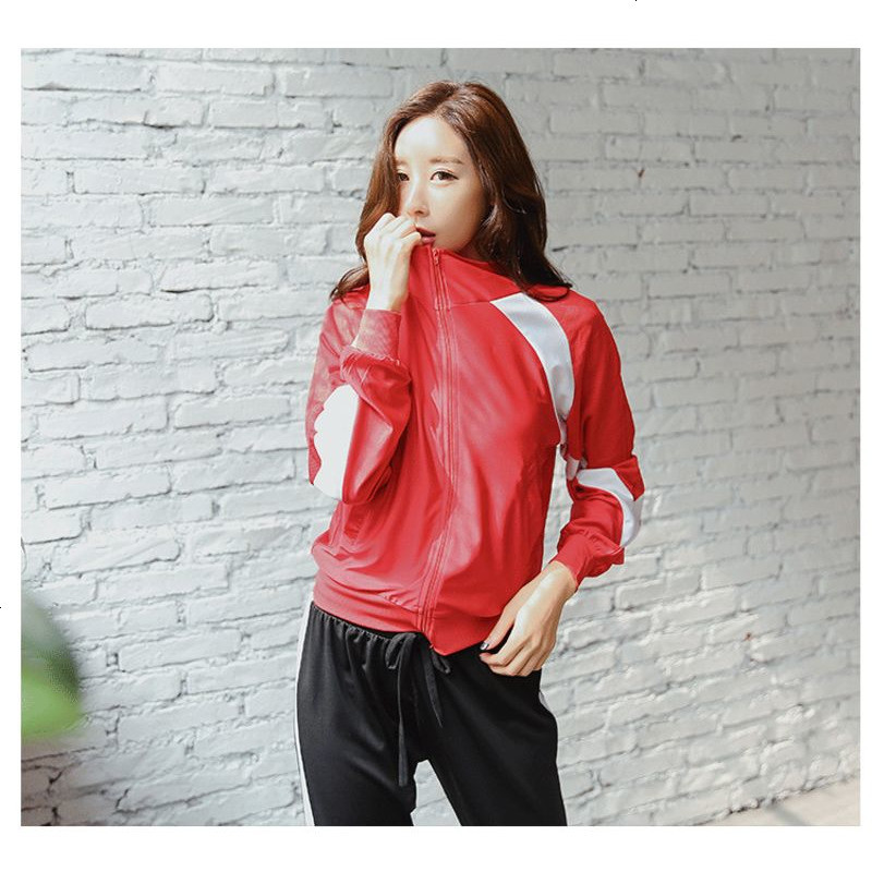跑步健身服女2018春夏运动套装女新款瑜伽服速干宽松健身房三件套_494 S 红色两件套