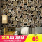 现代中式3D立体个性复古木纹木头壁纸餐厅茶楼咖啡厅背景墙纸厚 褐圆木98509