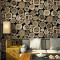 现代中式3D立体个性复古木纹木头壁纸餐厅茶楼咖啡厅背景墙纸厚 灰圆木98508