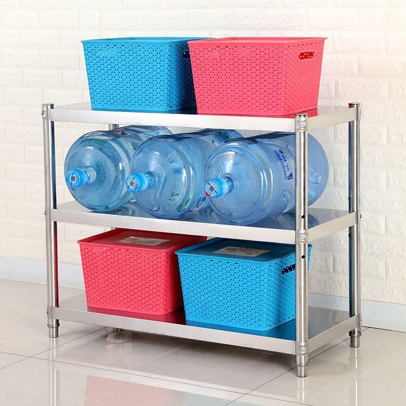 落地不锈钢微波炉收纳架储物整理架子烤箱锅架3层金属_1 长90宽40高80三层加厚