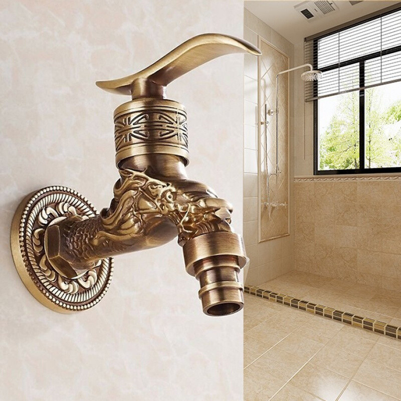 铜欧式洗衣机加长水龙头室外入墙式拖把池4分6分单冷阳台水笼头_1 圆