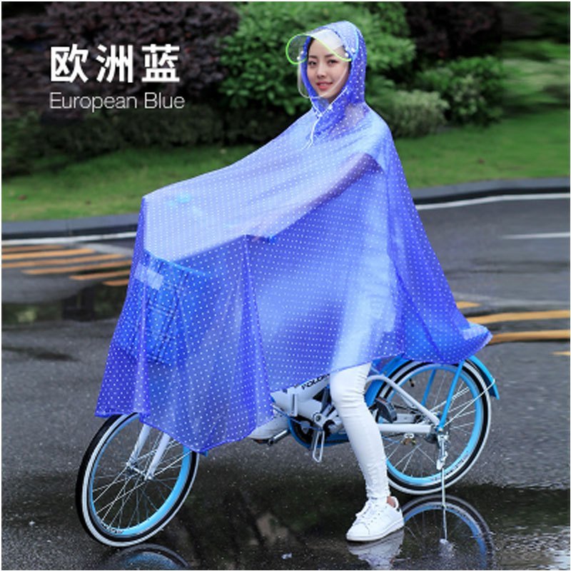 自行车雨衣双帽檐单人男女电动单车成人骑车透明可爱韩版骑行雨披多色多款多功能生活日用家庭清洁_8 XXXL可拆卸双帽檐-欧洲蓝