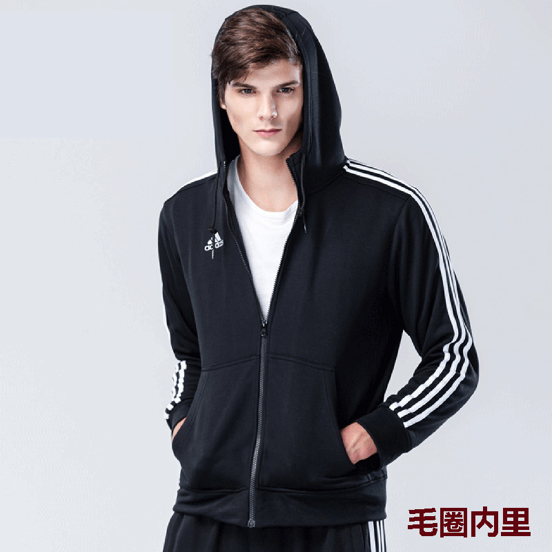 正品阿迪达斯跆拳道秋新款男防风夹克运动服休闲连帽外套 2XL 连帽夹克-黑色