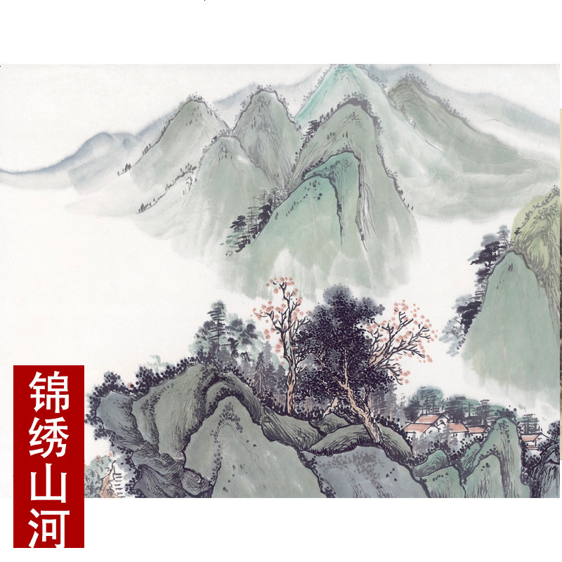印花竹帘卷帘窗帘水墨山水系列遮光隔断背景装饰客厅别墅民宿厨房_375 默认尺码 锦绣山河