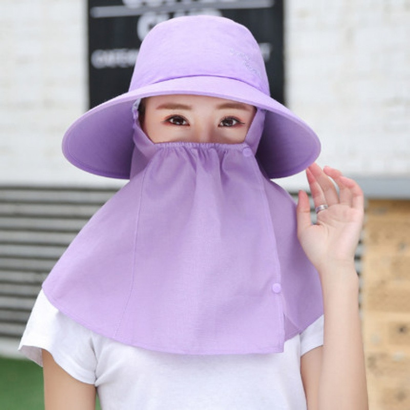 采茶帽子女防嗮遮阳电瓶车骑车帽子防晒夏季遮脸帽子夏透气遮阳帽_2 采茶帽---紫罗兰