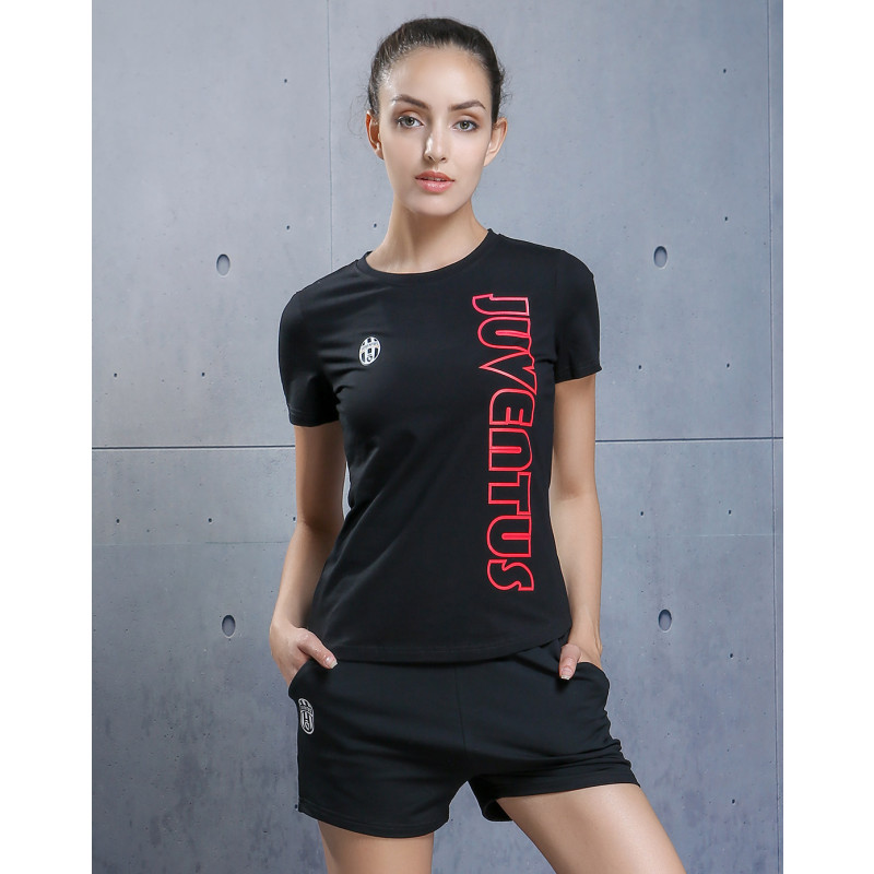 JUV2190001 彩色印花 女款运动短袖T恤 舒适透气 L 黑色