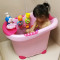 儿童浴缸洗澡桶加厚可坐加大号婴儿小孩泡澡桶宝宝沐浴桶感温浴盆 粉色+向日葵