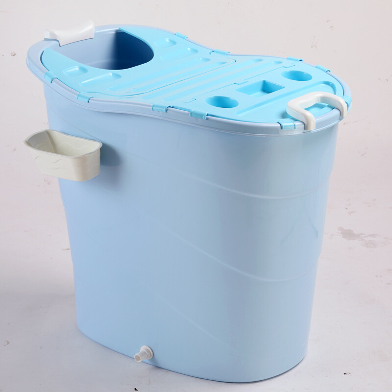 团硬塑料斜靠背按摩泡澡桶特大号儿童洗澡桶浴缸浴桶加厚 宝蓝色高桶