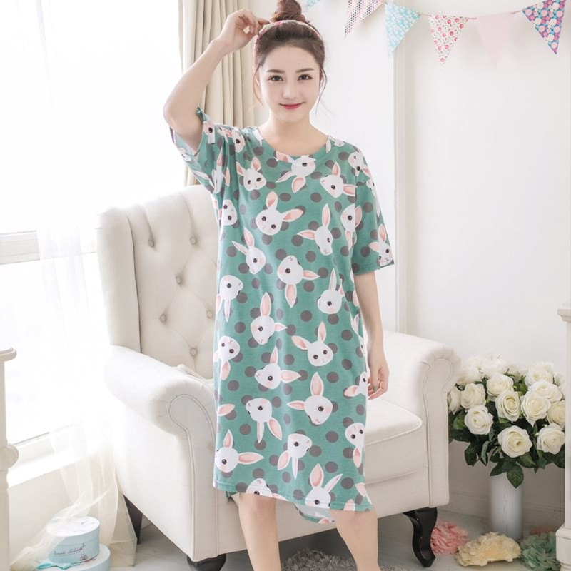 茵珠麗YinZhuli 2018薄款短袖女士连衣睡裙 夏季新款棉质女生家居服 夏天少女居家服7019 L码 4号款