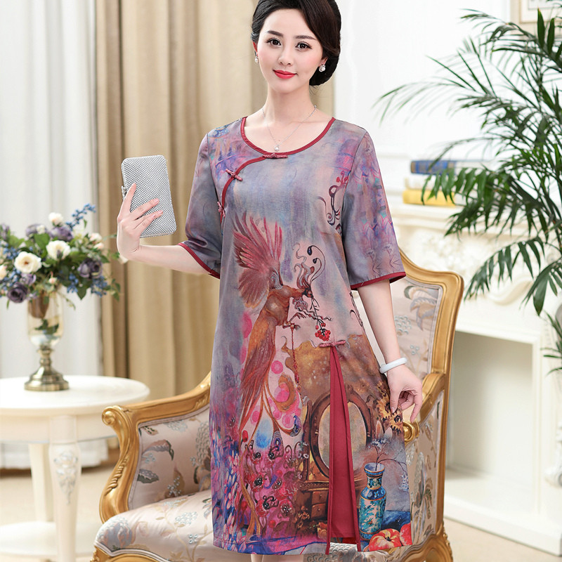 猫人(MiiOW)婚礼妈妈装婚宴礼服2018夏季新款连衣裙女中长款绸缎裙 XXXL 花色4