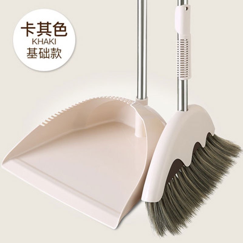 软毛扫把簸箕套装不锈钢扫帚畚斗组合扫帚笤帚魔法扫把套装扫地用品生活日用家庭清洁工具清洁用品_8 刮齿普通款【标准杆】卡其色