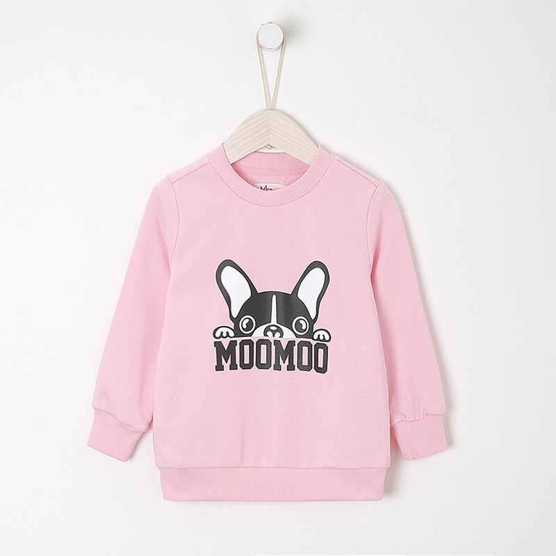 moomoo童装男童卫衣18新品春装款中大童圆领印花休闲套头卫衣_3 150cm(150/72) 糖果粉