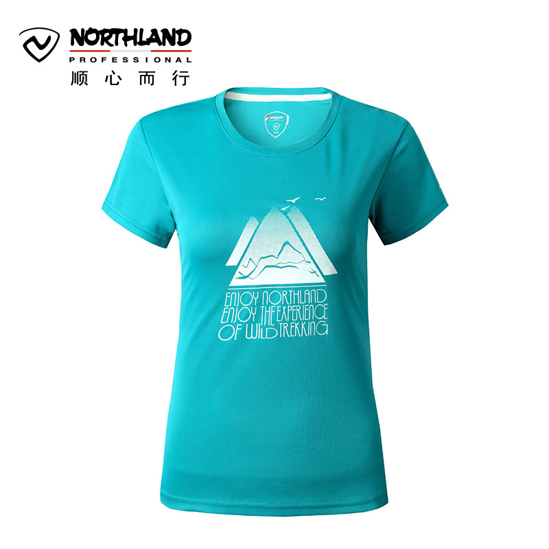 诺诗兰（NORTHLAND）速干T恤户外春夏男女式情侣款舒适透气圆领短袖T恤GQ055993/GQ052998 160 GQ052998-YS394天青蓝(女)