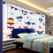 卡通墙纸地中海儿童房卧室背景墙壁纸蓝色男女孩城堡大型壁画_4 无缝油画布/每平米