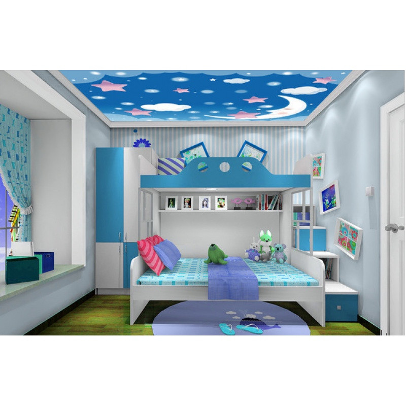 大型壁画3D墙纸客厅卧室儿童房卡通天花板吊顶壁纸立体蓝色星空_4 高档无缝珍珠布（整幅）