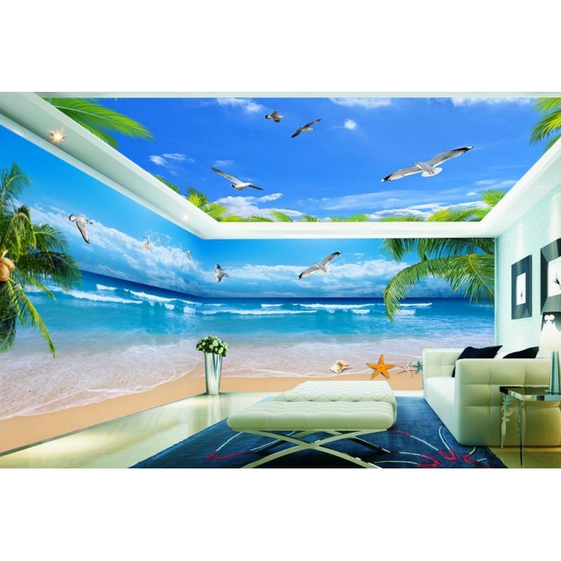 定制大型3D个性壁纸电视背景马尔代夫椰树湖光小道海景背景墙壁画_3 高档无缝珍珠（整幅）