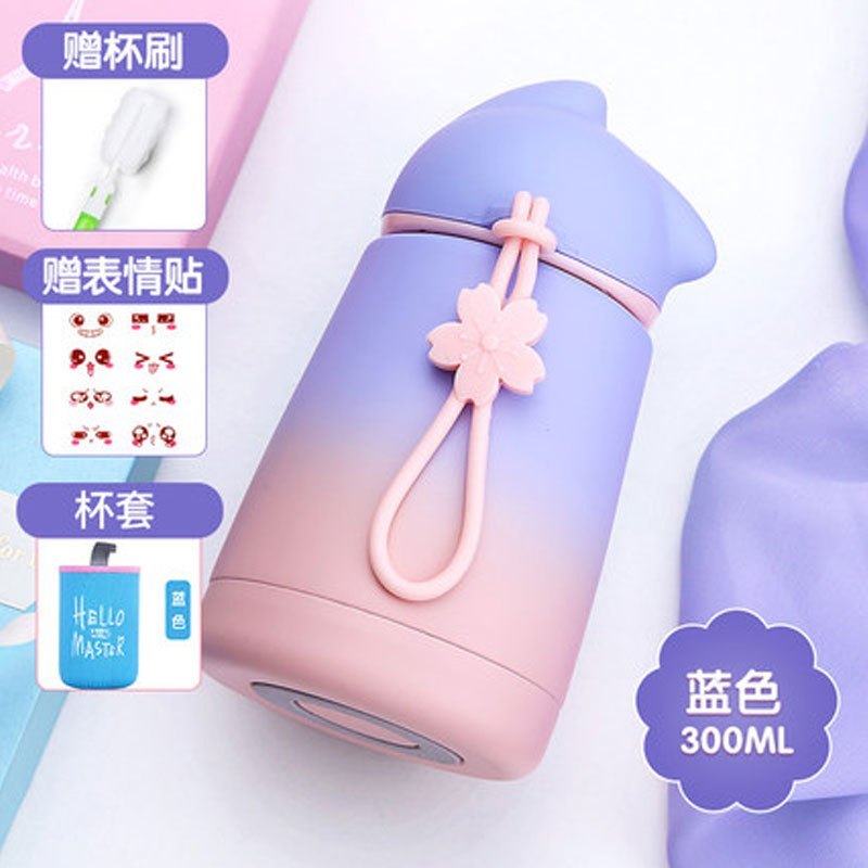 渐变色保温杯女可爱便携迷你小巧韩版学生水杯个性小清新文艺杯子多色多款多功能生活日用家庭清洁_7_8_1 蓝色+杯套