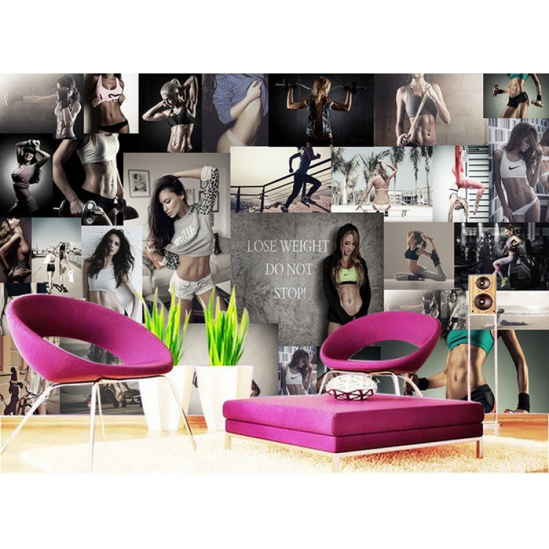 健身房瑜伽馆拳击汗蒸馆墙纸服装店壁画时尚运动男女背景墙壁纸_4 【拼接】艺术高档宣绒布