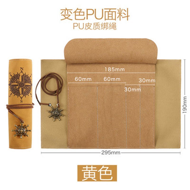 日韩创意中学生卷帘笔袋男个性多功能卷笔袋简约女韩版大容量复古多色多款多功能生活日用收纳用品_8_3_5 黄色