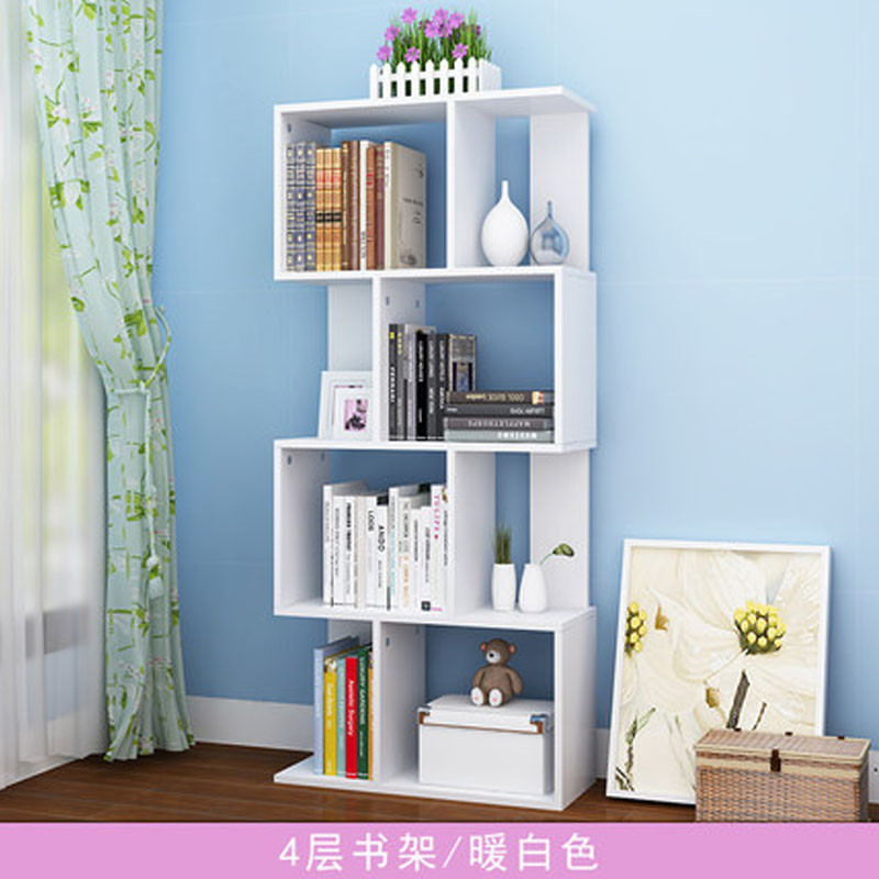 简易书架置物架现代简约儿童书架创意组合小书架落地学生书柜简约新款家用书架百搭支架型书架创意_6 4层暖白/603