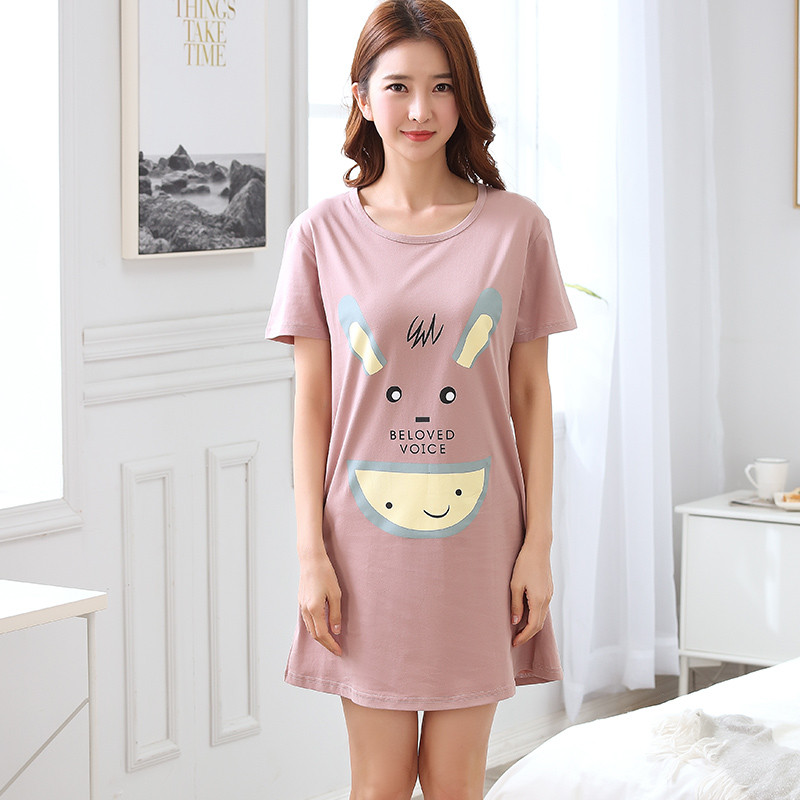 梦逸馨 夏季新品女士纯棉可爱休闲时尚短袖睡裙家居裙HZY XXL170-178CM145-165斤 3745色