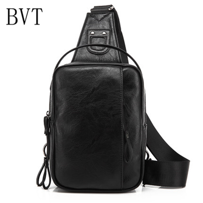 BVT休闲单肩男包单肩斜挎胸包运动腰包户外胸前背包竖款方形斜挎包 黑色