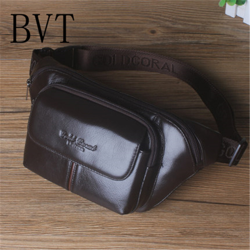 BVT时尚牛皮腰包多功能胸包软皮男士大容量商务收银包手机腰挎包 大号咖啡