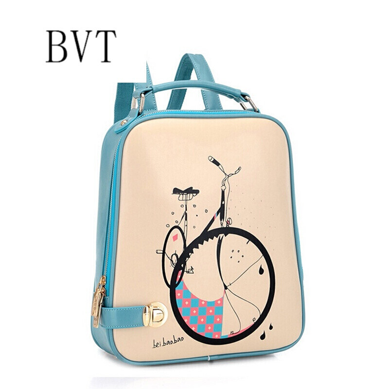 BVT学院风女双肩包韩版小清新书包双肩背包潮包旅行 天蓝色