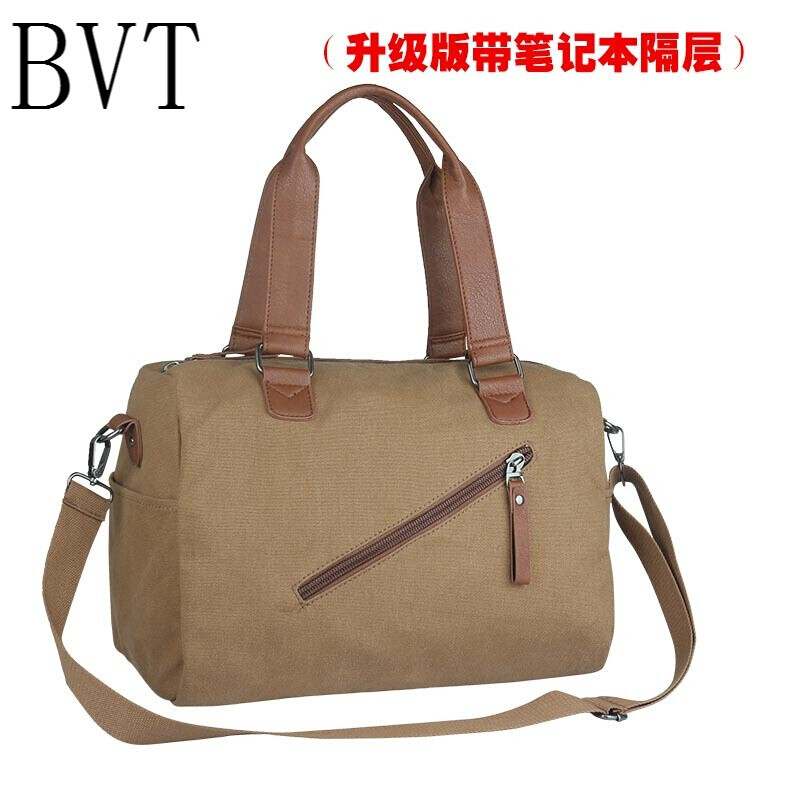 BVT旅行包休闲单肩包男士帆布包日韩版斜挎包旅游背包商务手提包咖啡色升级版咖啡色 咖啡色升级版咖啡色