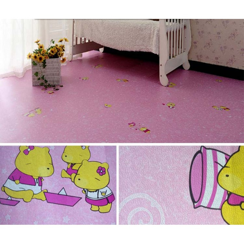 加厚地板革家用PVC地板纸地贴纸防水防滑塑料地毯地板胶耐磨塑胶_5 默认尺寸 粉红色卡通粉色系列