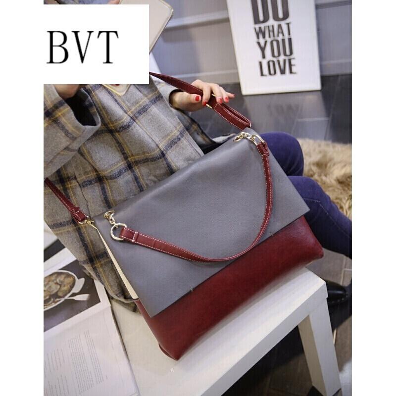 BVT新款潮欧美时尚撞色手提包简约购物袋新款链条包包_1 红色