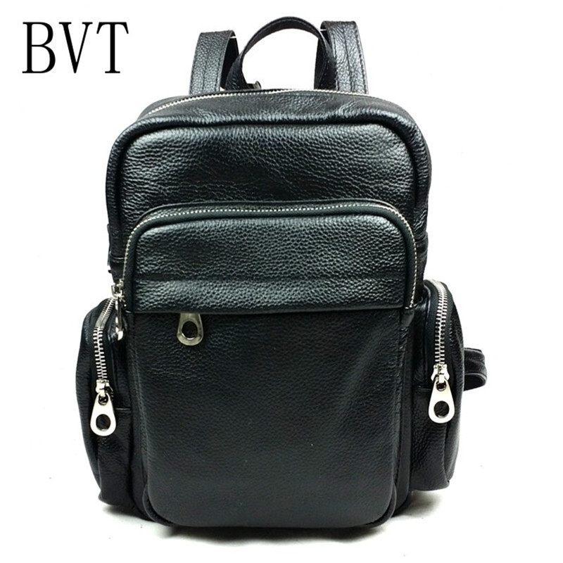 BVT新款女牛皮双肩包森系迷你小背包韩版复古学院风旅行小包 黑色