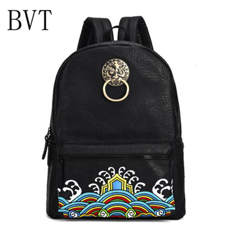 BVT原创复古中国风休闲男包刺绣狮子头学生书包防水户外旅行背包_1 金色狮子头