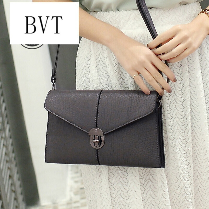 BVT手拿包新款女士百搭潮信封羊皮女包包时尚单肩斜挎包小包女 灰色