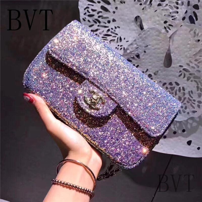 BVT欧洲站亮片小方包女时尚潮流单肩斜跨迷你小包包链条包牛皮女包紫色_3 默认颜色