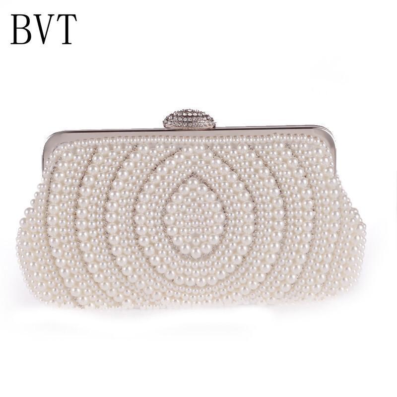 BVT珍珠包包贝壳晚宴包宴会手拿包女晚装包新娘结婚包礼服包斜跨小包_5 白色