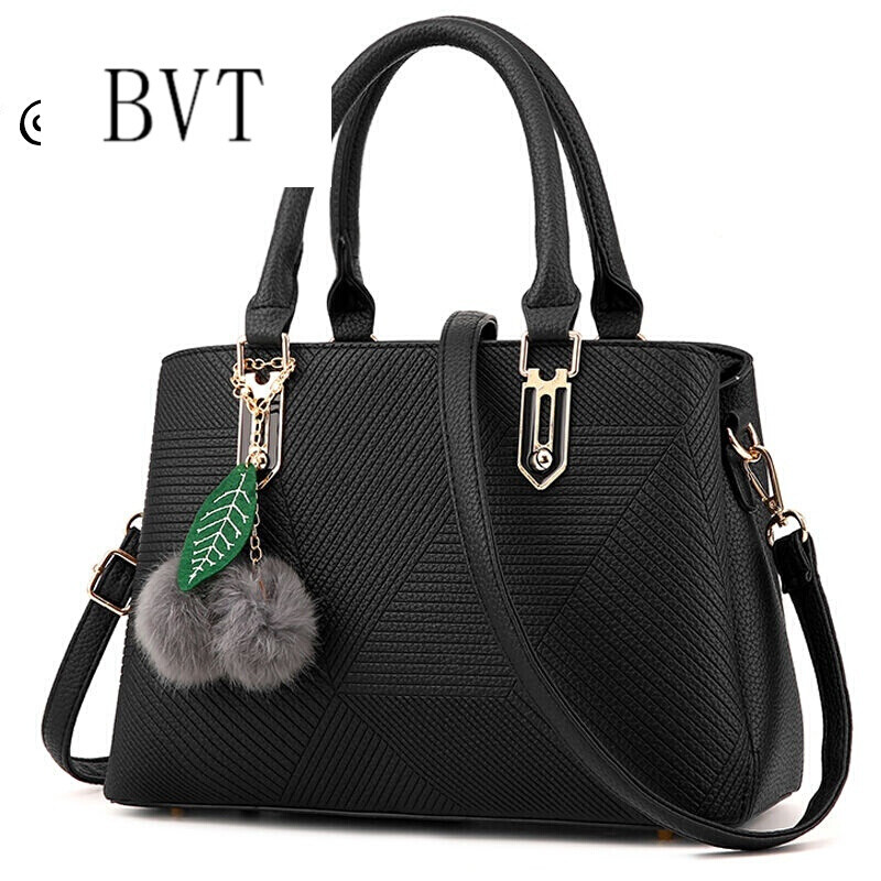 BVT女包新款单肩包女韩版手提包女时尚潮流女士包包压痕简约风 黑色