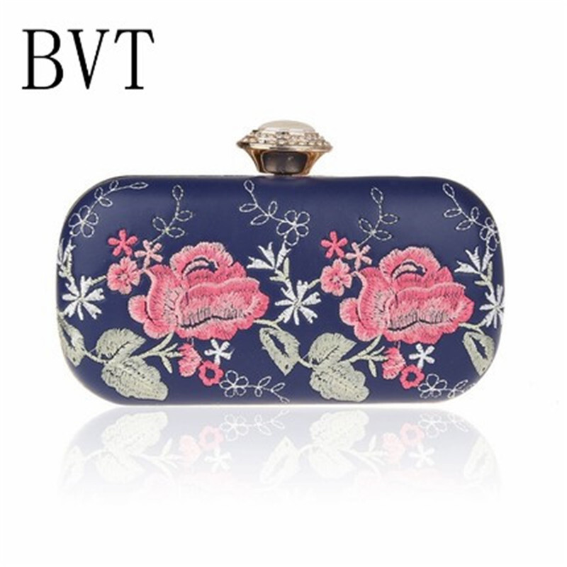 BVT欧美时尚串珠女包链条包手拿手提斜跨包晚宴包旗袍新娘包水钻亮片_1 深蓝色