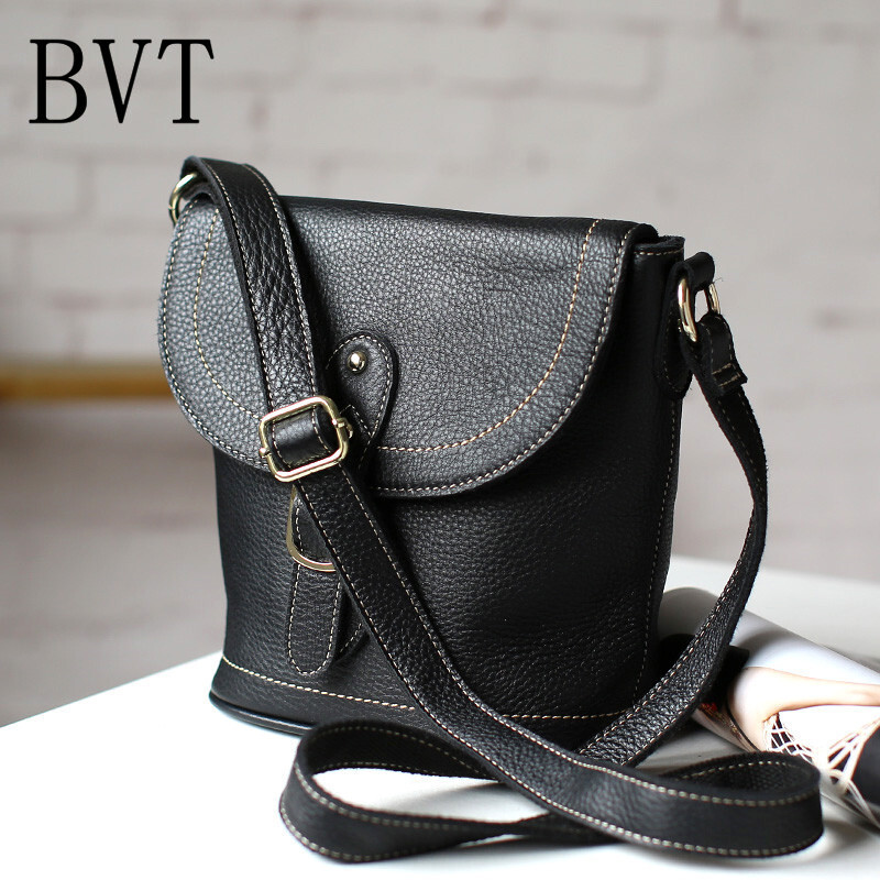 BVT包包女斜挎包迷你小包包女手工牛皮女包单肩包女包手提水桶包黑色 默认颜色