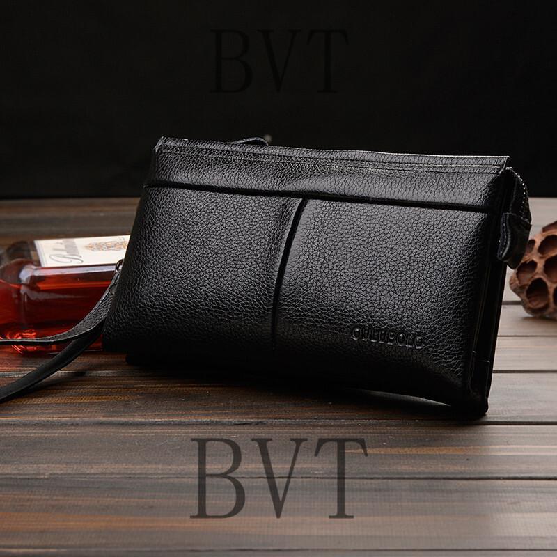 BVT新款男士商务休闲手拿包软面皮中年爸爸包手抓包现金包_8 黑色