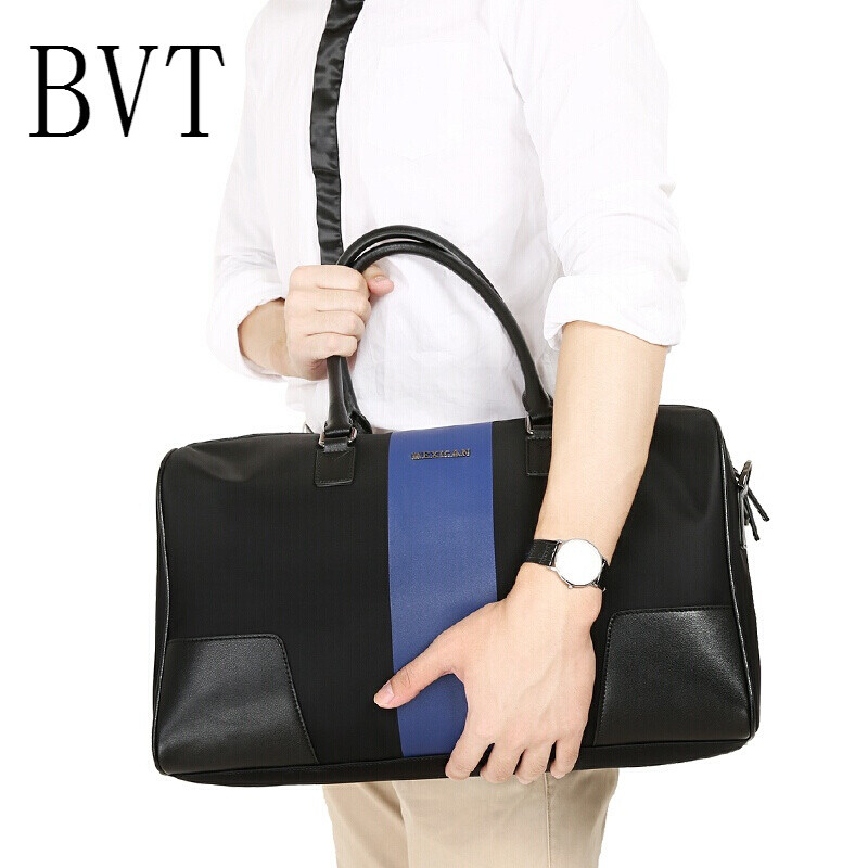BVT男士个性旅行包商务单肩包斜挎包大容量多功能包横款休闲手提包黑色 默认颜色