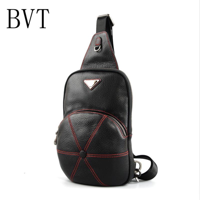 BVT真皮胸包男士单肩斜挎包头层牛皮休闲腰包ipad小背包户外运动包黑色_7 默认颜色