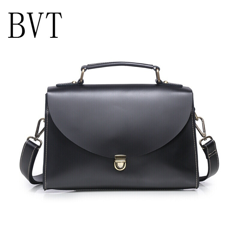 BVT原创真皮女包手提小方包复古文艺包包疯马牛皮斜挎包女单肩包潮黑色 默认颜色